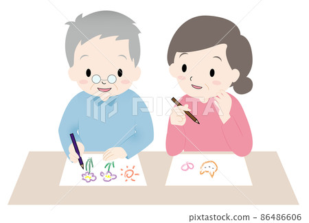 兩位年邁的祖父和祖母為娛樂著色和繪畫的插圖 兩位年邁的祖父和祖母為娛樂著色和繪畫的插圖 86486606
