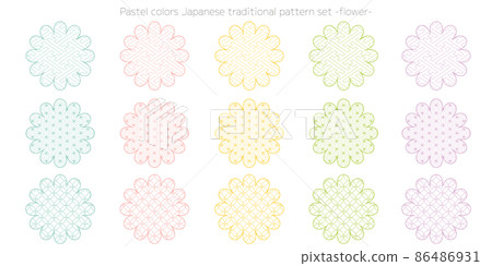 Japanese traditional pattern set in the shape of a flower Chrysanthemum flower 5 pastel colors 86486931