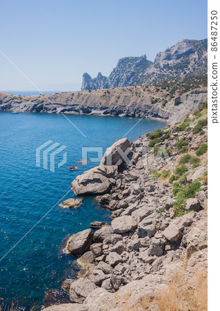 Summer view seacoast. Sudak beach. Black Sea, Ukraine 86487250