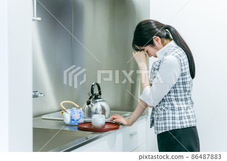 在熱水供應室感到壓力的女員工 86487883