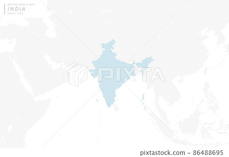 A blue dot map centered on India. small size. 86488695