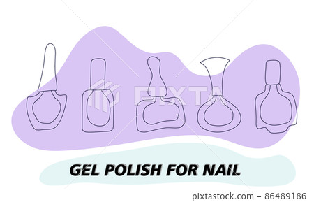 A set of jars for gel polish in lines. The silhouette of a nail polish jar. Objects and materials for a beauty and fashion salon. Vector illustration. A set of jars for gel polish in lines. The silhouette of a nail polish jar. Objects and materials for a beauty and fashion salon. Vector illustration. 86489186