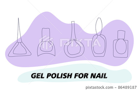 A set of jars for gel polish in lines. The silhouette of a nail polish jar. Objects and materials for a beauty and fashion salon. Vector illustration. 86489187