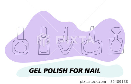 A set of jars for gel polish in lines. The silhouette of a nail polish jar. Objects and materials for a beauty and fashion salon. Vector illustration. A set of jars for gel polish in lines. The silhouette of a nail polish jar. Objects and materials for a beauty and fashion salon. Vector illustration. 86489188