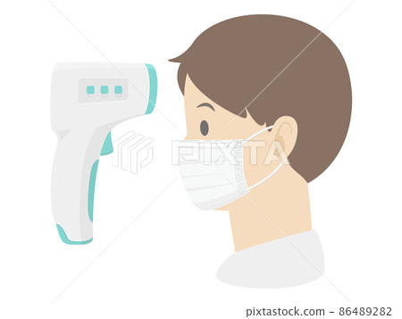 Illustration of a man measuring the temperature Illustration of a man measuring the temperature 86489282