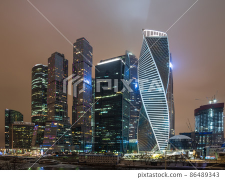 Moscow city at winter night. Modern skyscrapers in Moscow-city downtown. Moscow, Russia 86489343