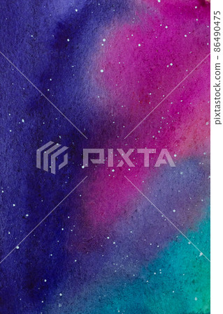 Colorful watercolor drawing of northern lights. Illustration of fairy-tale or magic sky. Colorful watercolor drawing of northern lights. Illustration of fairy-tale or magic sky. 86490475