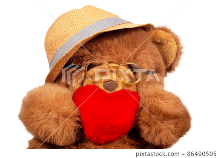 Valentines Day Wallpaper with Furphy Bear and Red Heart. File With Clipping Path. Valentines Day Wallpaper with Furphy Bear and Red Heart. File With Clipping Path. 86490505