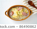 Delicious Chinese cabbage and sausage in cream in the cold winter 86490862