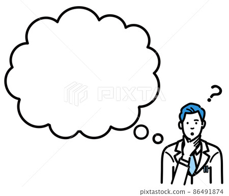 一位穿著白大褂思考的年輕男醫生 一位穿著白大褂思考的年輕男醫生 86491874
