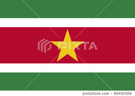 National Flag Republic of Suriname, Surinam, horizontal triband of green and red with large white border with the large yellow five-pointed star centered on the red band 86492006