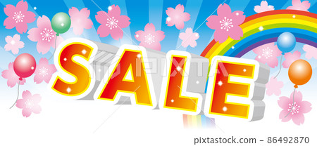 高影響力的銷售設計字母和櫻花、天空和彩虹標題插圖/景觀 86492870