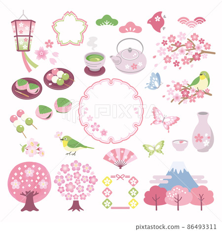 Cherry blossom and spring cherry blossom viewing illustration material set / no letters 86493311