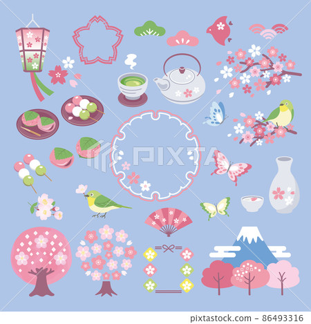 櫻花和春天櫻花觀賞插圖素材集/無字母 86493316