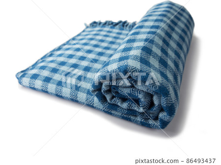 Roll of hand woven plaid shawls, Thai cotton indigo dyed Roll of hand woven plaid shawls, Thai cotton indigo dyed 86493437