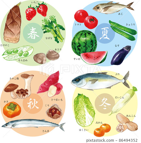 Seasonal food watercolor illustration Japanese seasonal food 86494352