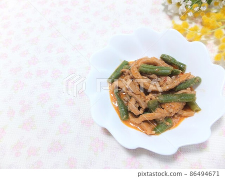 Seasoned meat, stir-fried pork and green beans, time-saving dishes, simple dishes 86494671