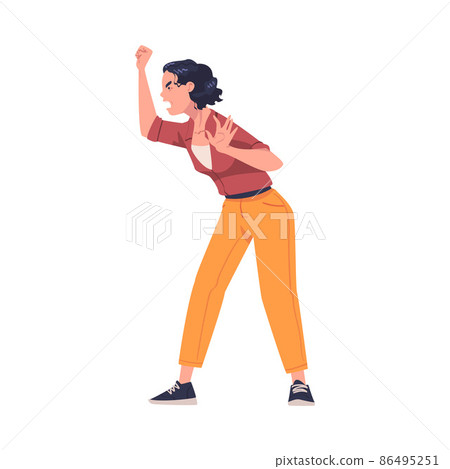 Woman Aggressor with Fist Abusing and Insulting Weak Vector Illustration 86495251