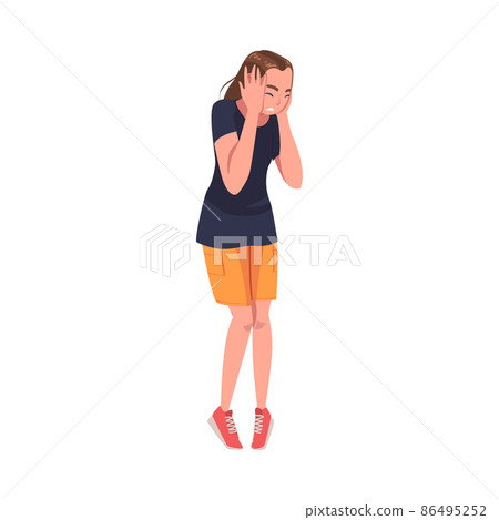 Woman Covering Her Ears Suffering from Abuse and Bullying Vector Illustration 86495252