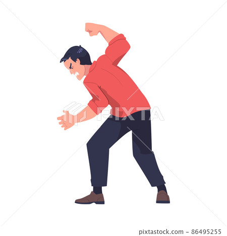 Man Aggressor with Fist Abusing and Insulting Weak Vector Illustration 86495255