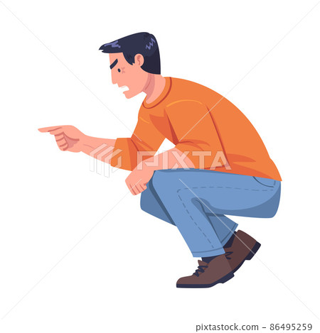 Man Aggressor Pointing Finger Abusing and Insulting Weak Vector Illustration 86495259