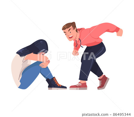 Aggressor and Victim with Violent Man Abusing Weak Woman Vector Illustration 86495344