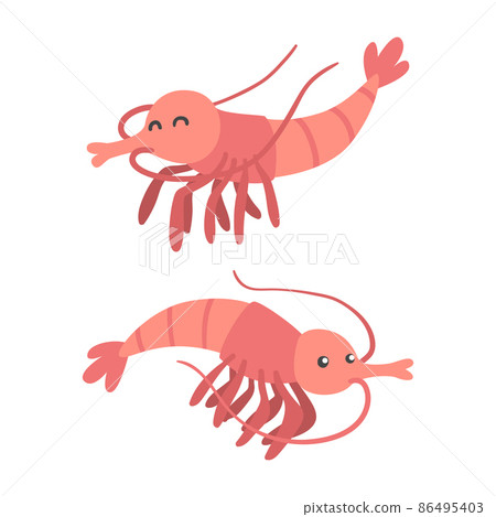 Shrimp Character as Aquatic Mammal with Funny Face Vector Illustration Set Shrimp Character as Aquatic Mammal with Funny Face Vector Illustration Set 86495403