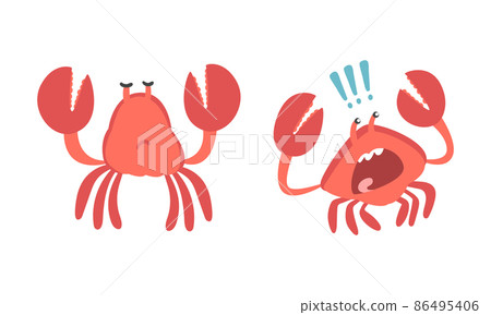 Red Crab Character as Aquatic Mammal with Pair of Pincers with Sad Face and Shouting Vector Illustration Set Red Crab Character as Aquatic Mammal with Pair of Pincers with Sad Face and Shouting Vector Illustration Set 86495406