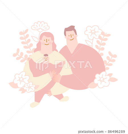 Vector illustration of mom and dad hugging a baby. Vector illustration of mom and dad hugging a baby. 86496289