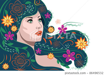 Girl with floral hair 86496532