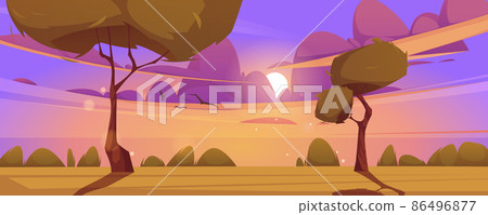 Cartoon dusk nature landscape green field scene Cartoon dusk nature landscape green field scene 86496877