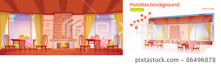 Parallax background with cafe with fireplace Parallax background with cafe with fireplace 86496878