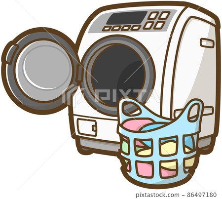Drum washing machine and laundry basket with laundry inside 86497180