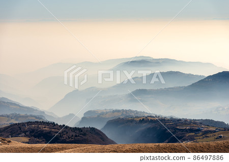 Sunny Foothills and Hills and Padana Plain with Fog - Veneto Italy 86497886