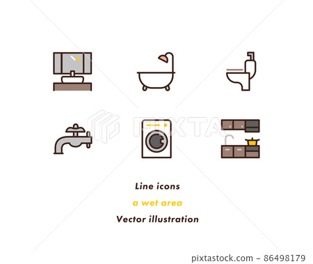 浴室、廚房和水設施的彩色插圖集 浴室、廚房和水設施的彩色插圖集 86498179