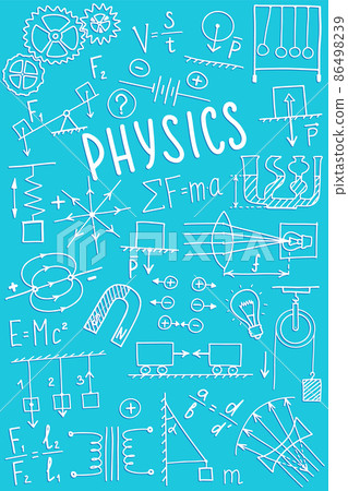 Phisics symbols icon set. Science subject doodle design. Education and study concept. Back to school sketchy background for notebook, not pad, sketchbook. 86498239