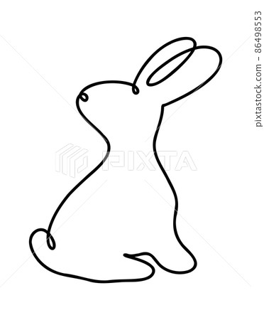 Funny rabbits. Easter bunny continuous one line drawing. Black and white contour. Vector illustration. 86498553
