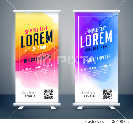 abstract watercolor standee roll up banner design 86498802