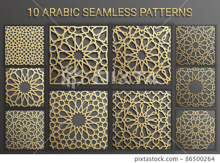 Islamic ornament vector , persian motiff . 3d ramadan islamic round pattern elements . Geometric logo template set. Circular ornamental arabic symbols vector . 86500264