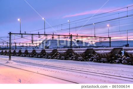 Iron ore train at Kiruna Station in Sweden Iron ore train at Kiruna Station in Sweden 86500634
