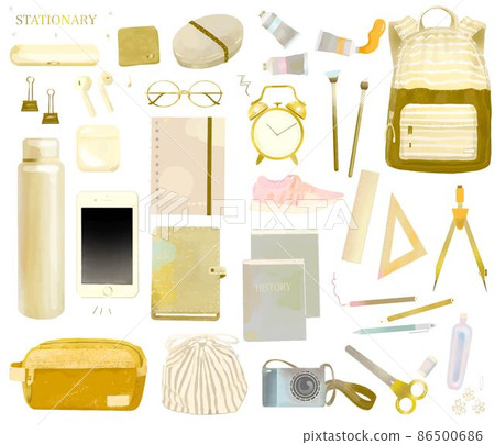 Gold-based gorgeous stationery goods for the new semester Hand-painted fashionable illustration set Vector material 86500686