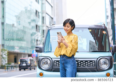 Car female smartphone outside the car 86500723