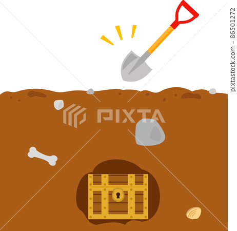 埋在土裡的寶箱和鏟子 86501272