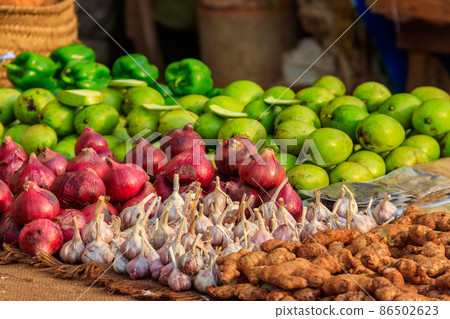 Variety of vegetables on a stall in the street market 86502623