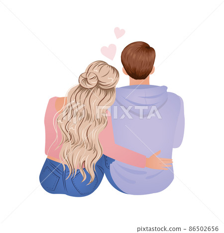 Cute couple on a date sitting together. Valentine's day illustration Cute couple on a date sitting together. Valentine's day illustration 86502656