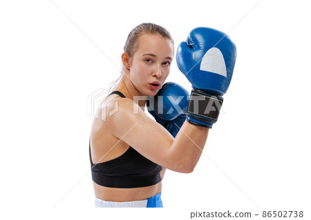 Young female boxer wears gloves and black shorts stock photo (126612) -  YouWorkForThem