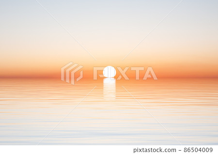 Sun on horizon of water with waves on blue sky 86504009
