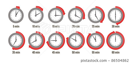 Timer clock, stopwatch icon set. Label preparation time or cooking time Timer clock, stopwatch icon set. Label preparation time or cooking time 86504862