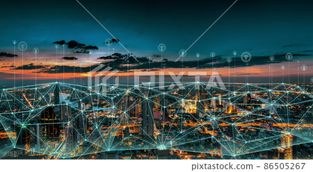 Smart connection network system, smart city network concept, 5G wireless connection. Smart connection network system, smart city network concept, 5G wireless connection. 86505267