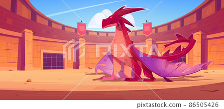 Red dragon on ancient arena for gladiators fight 86505426